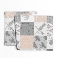 Boho horse quilt - peach/grey