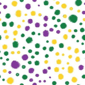 mardi gras dots - painted dots - polka dots - dot fabric, purple and green dots -white
