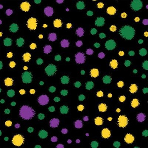 mardi gras dots - painted dots - polka dots - dot fabric, purple and green dots - black