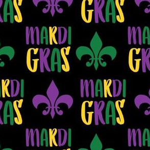 mardi gras text fabric - fleur de lis fabric, mardi gras, fat tuesday, - black