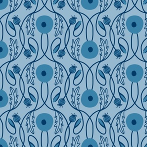 Art Nouveau Poppies in blue