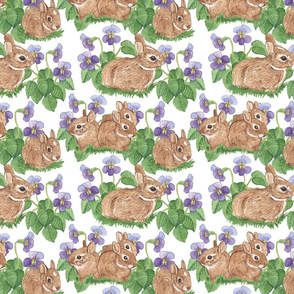 cottontail bunnies and violets 8x8