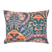 Art Nouveau Poppies in Gray Blue and Orange