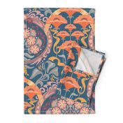 Art Nouveau Poppies in Gray Blue and Orange