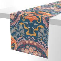 Art Nouveau Poppies in Gray Blue and Orange