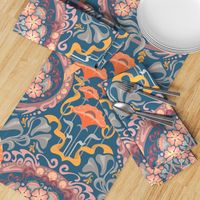 Art Nouveau Poppies in Gray Blue and Orange