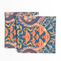 Art Nouveau Poppies in Gray Blue and Orange