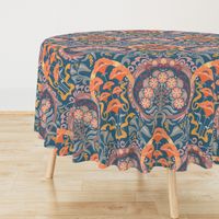 Art Nouveau Poppies in Gray Blue and Orange