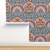 Art Nouveau Poppies in Gray Blue and Orange