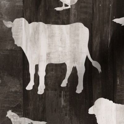 Farmhouse animals - ash on deep brown wood