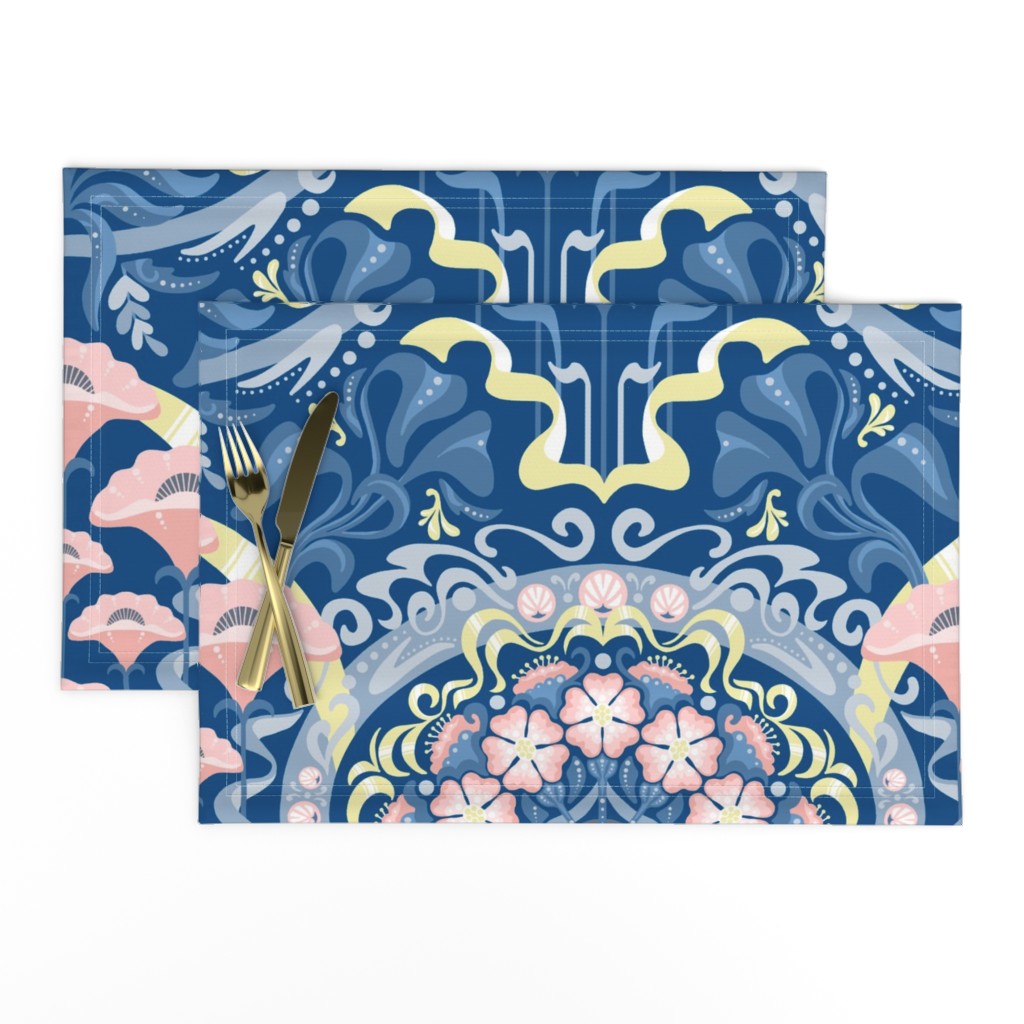 Art Nouveau Poppies in Classic Blue and Pink