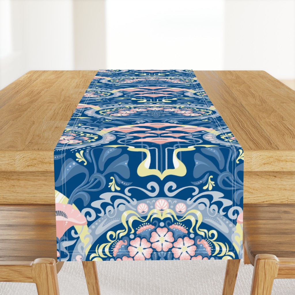 Art Nouveau Poppies in Classic Blue and Pink