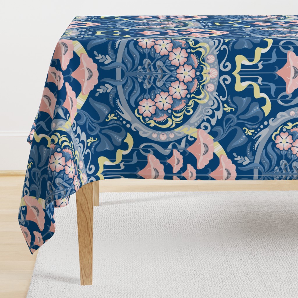 Art Nouveau Poppies in Classic Blue and Pink