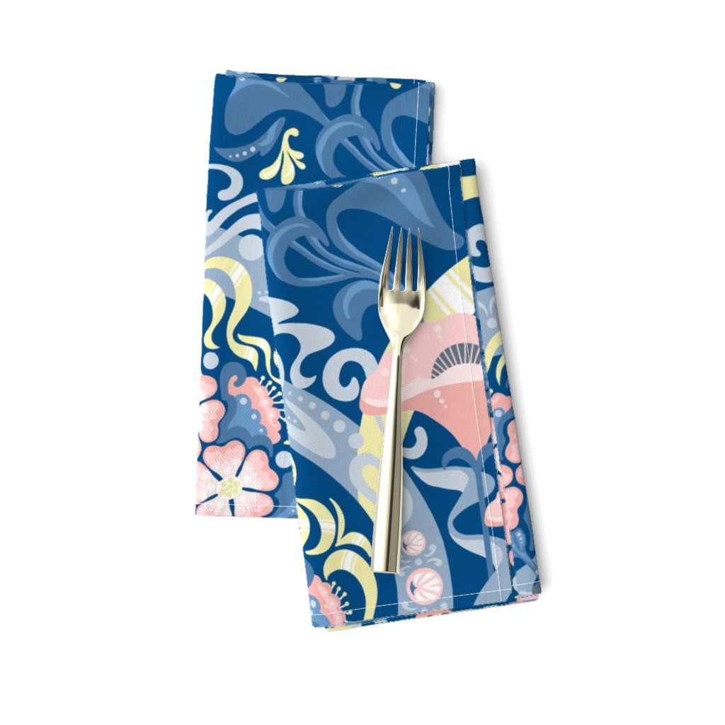 Art Nouveau Poppies in Classic Blue and Pink