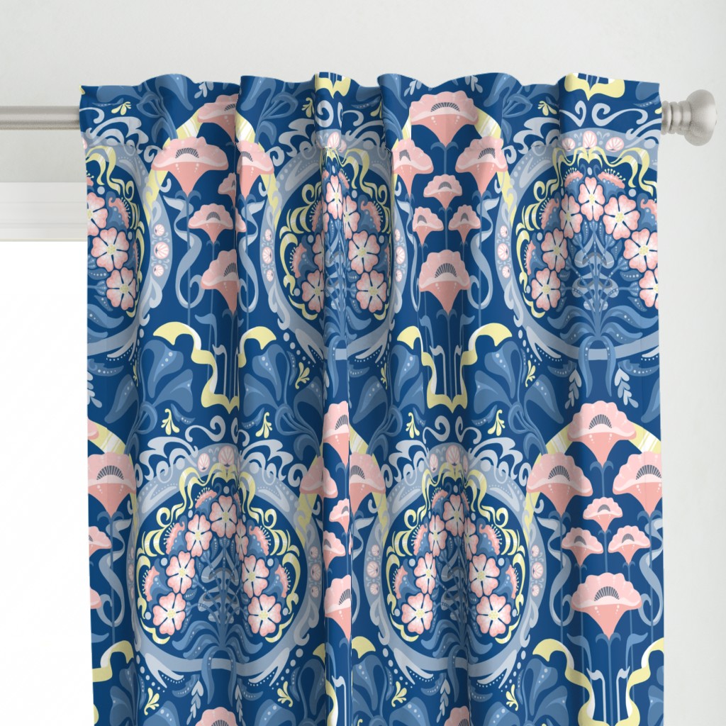 Art Nouveau Poppies in Classic Blue and Pink