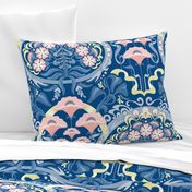 Art Nouveau Poppies in Classic Blue and Pink