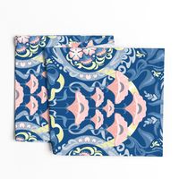 Art Nouveau Poppies in Classic Blue and Pink