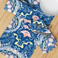 Art Nouveau Poppies in Classic Blue and Pink