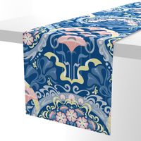 Art Nouveau Poppies in Classic Blue and Pink