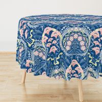 Art Nouveau Poppies in Classic Blue and Pink