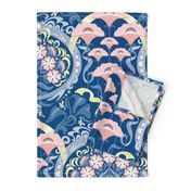 Art Nouveau Poppies in Classic Blue and Pink