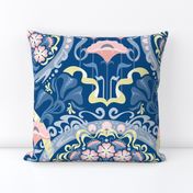 Art Nouveau Poppies in Classic Blue and Pink