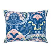 Art Nouveau Poppies in Classic Blue and Pink