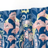 Art Nouveau Poppies in Classic Blue and Pink