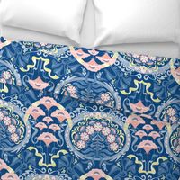 Art Nouveau Poppies in Classic Blue and Pink