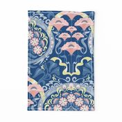 Art Nouveau Poppies in Classic Blue and Pink