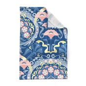 Art Nouveau Poppies in Classic Blue and Pink