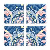 Art Nouveau Poppies in Classic Blue and Pink