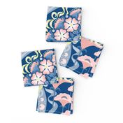 Art Nouveau Poppies in Classic Blue and Pink