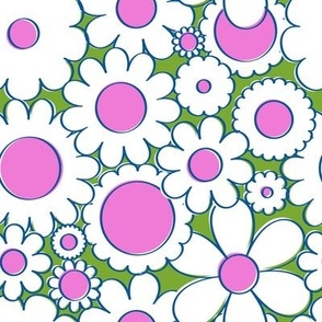 Groovy Daisy Floral in Lime + White