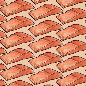 Seafood dinner, Salmon fillets on peach
