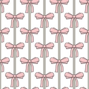 White with pink bows and gray stripes geometric pattern on a white background