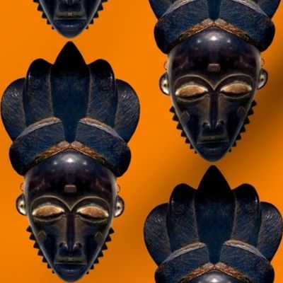 1 Baule tribe Africa African wooden masks tribal folk art traditional cultural Ivory Coast POC person of color beautiful black orange gold woman lady female WOC woman of color stylized abstract  