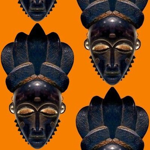 1 Baule tribe Africa African wooden masks tribal folk art traditional cultural Ivory Coast POC person of color beautiful black orange gold woman lady female WOC woman of color stylized abstract  