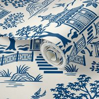 Chinoiserie pagoda Blue On White small