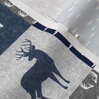 (3" small scale) little man - navy and grey (buck) quilt woodland C20BS