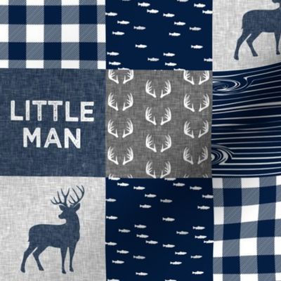 (3" small scale) little man - navy and grey (buck) quilt woodland C20BS