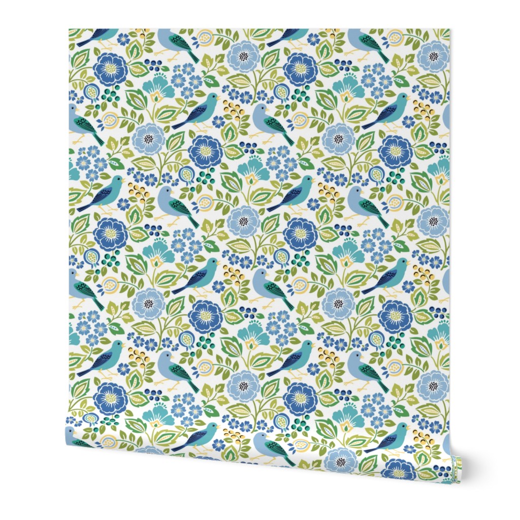 Blue Bird Floral on White Small