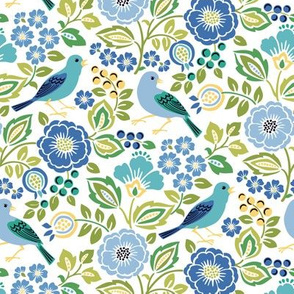 Blue Bird Floral on White Small
