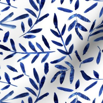 Classic blue watercolor leaves ★ painted leaf pattern for modern home decor, bedding, nursery