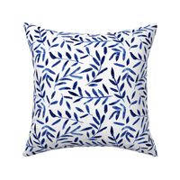 Classic blue watercolor leaves ★ painted leaf pattern for modern home decor, bedding, nursery