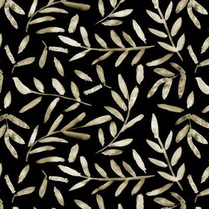 Gold on black leaves - hand painted leaf pattern