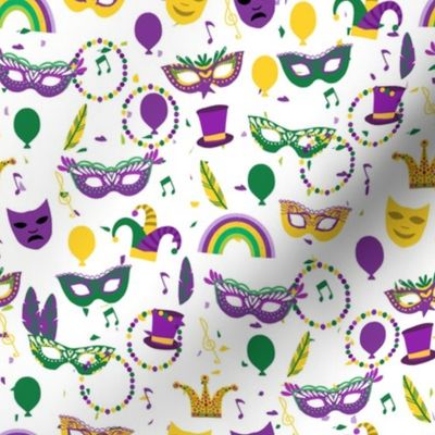 mardi gras celebration fabric - mask fabric, carnival fabric, fat tuesday fabric, new orleans fabric - white confetti