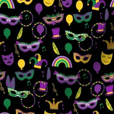 mardi gras celebration fabric - mask fabric, carnival fabric, fat tuesday fabric, new orleans fabric - black