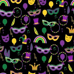 mardi gras celebration fabric - mask fabric, carnival fabric, fat tuesday fabric, new orleans fabric - black