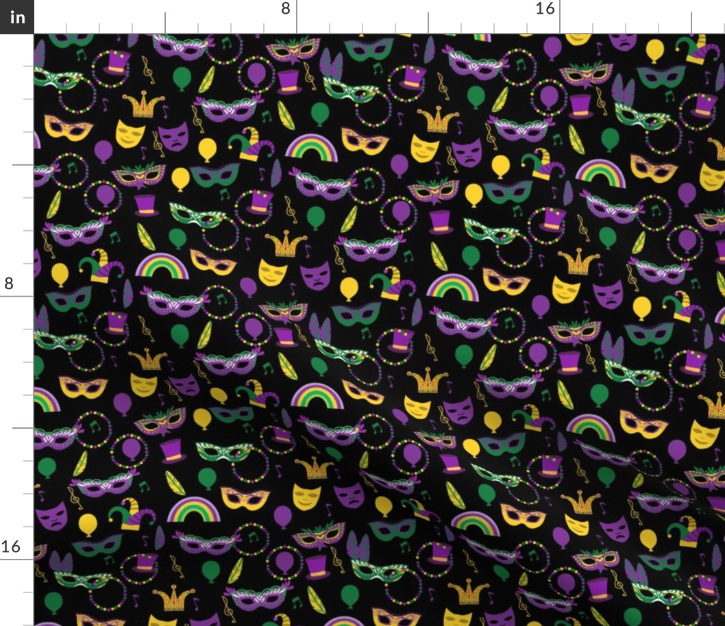 mardi gras celebration fabric - mask fabric, carnival fabric, fat tuesday fabric, new orleans fabric - black